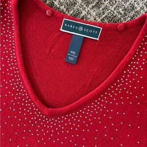 Karen Scott soft red sweater with silver studs. Excellent condition.